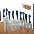 9-Piece Damascus Kitchen Knife Set with Leather Roll, Chef, Santoku, Nakiri, Bread, Utility, Boning and Paring Knives, Blue Handle Full Tang, JW SteelCrafts