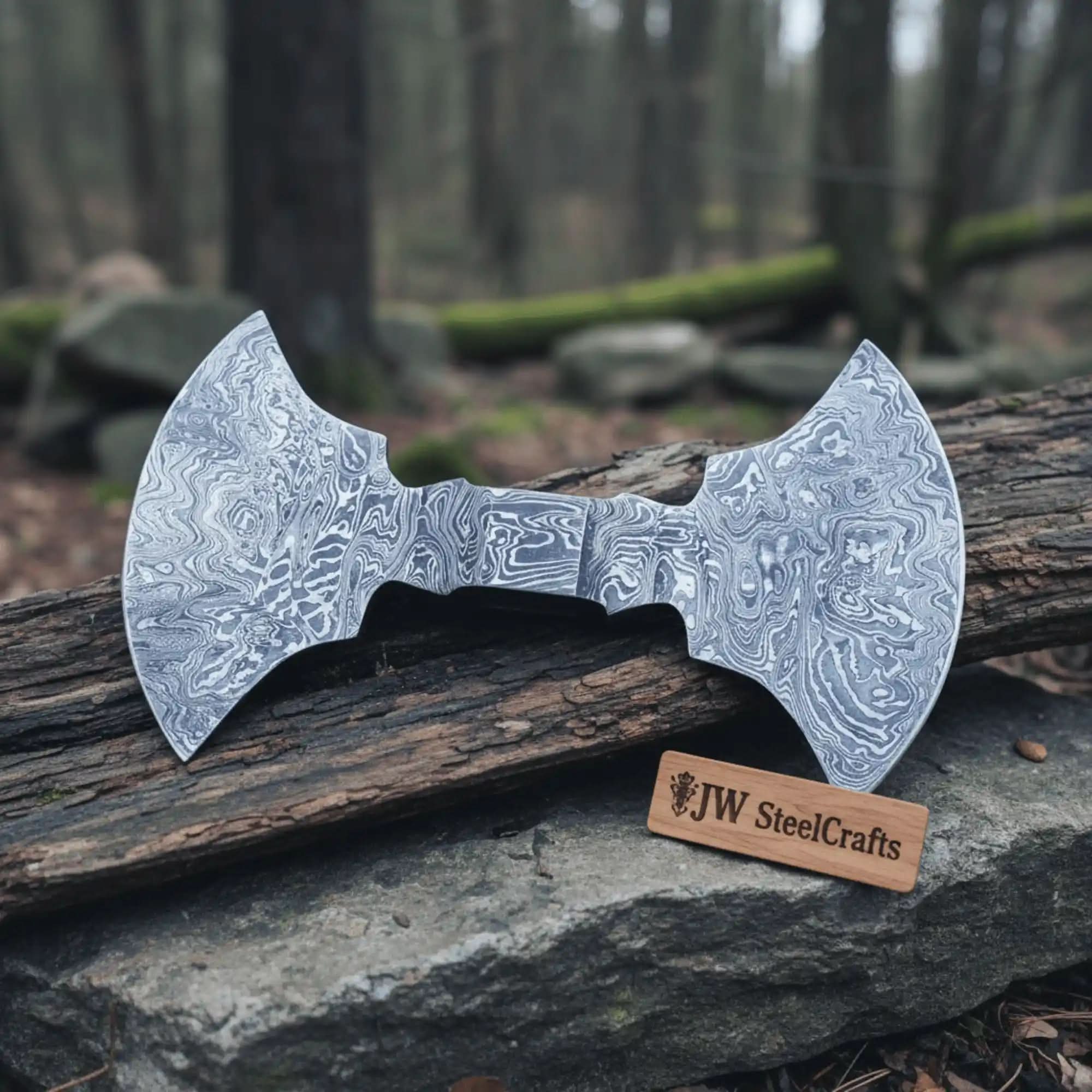 9 Inch Wide Double Bit Damascus Axe Head