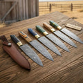 6-Piece Slim-Profile Twisted Damascus Chef Knife Set with Brass Bolsters | JW Steel Crafts