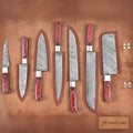 7-Piece Damascus Kitchen Knife Set - Complete Essential Blade Collection with Leather Roll