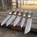 5 Piece Damascus Chef Knife Set | Handmade Kitchen Knives Olive Wood & Resin Handles
