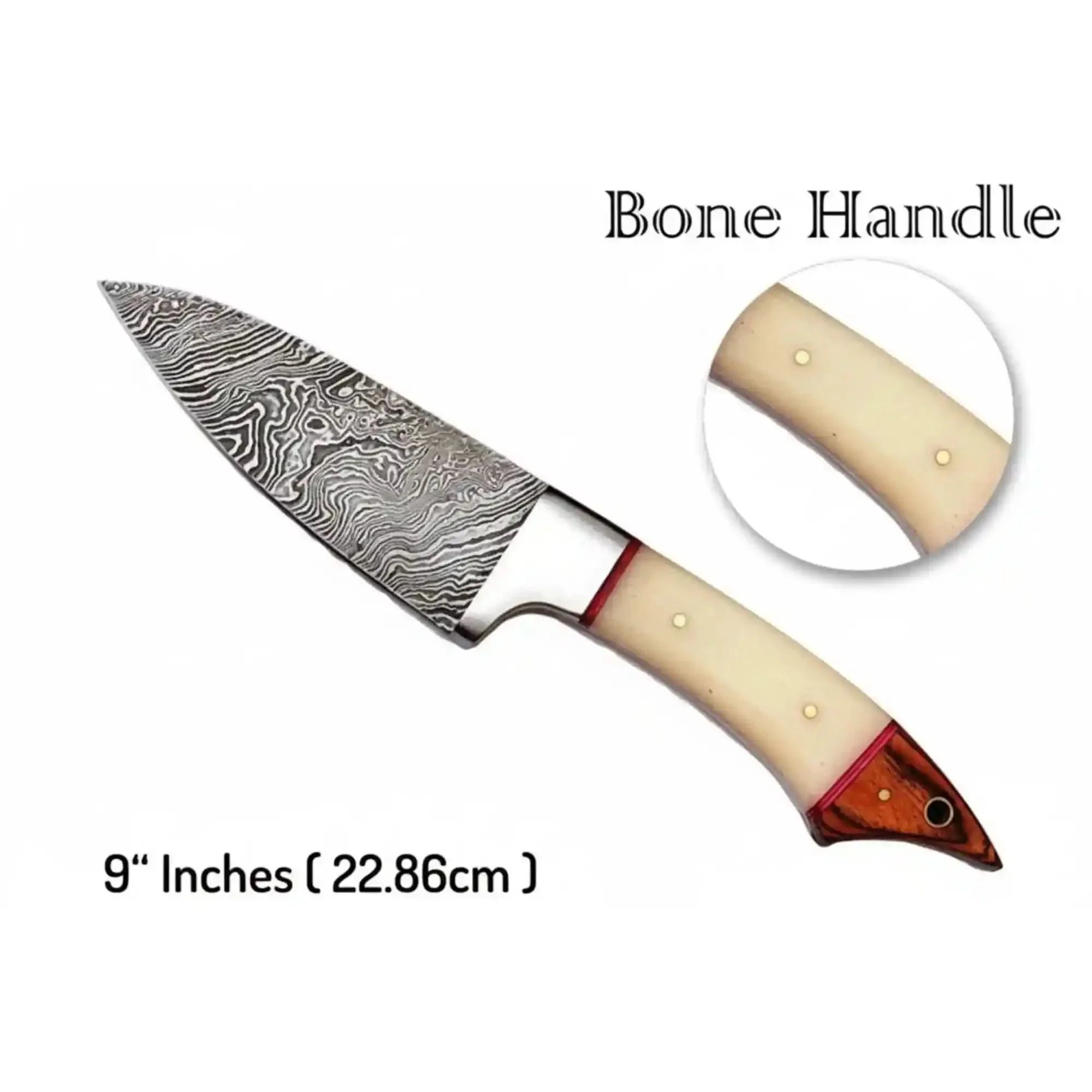 6-Piece Damascus Kitchen Knife Set — White Bone and Red Wood Handles