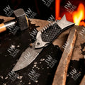 Handmade Damascus Steel Folding Knife with Black Honeycomb Handle