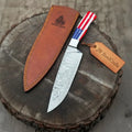 Damascus Chef Knife USA Flag Resin Handle | Hand-Forged Performance Blade