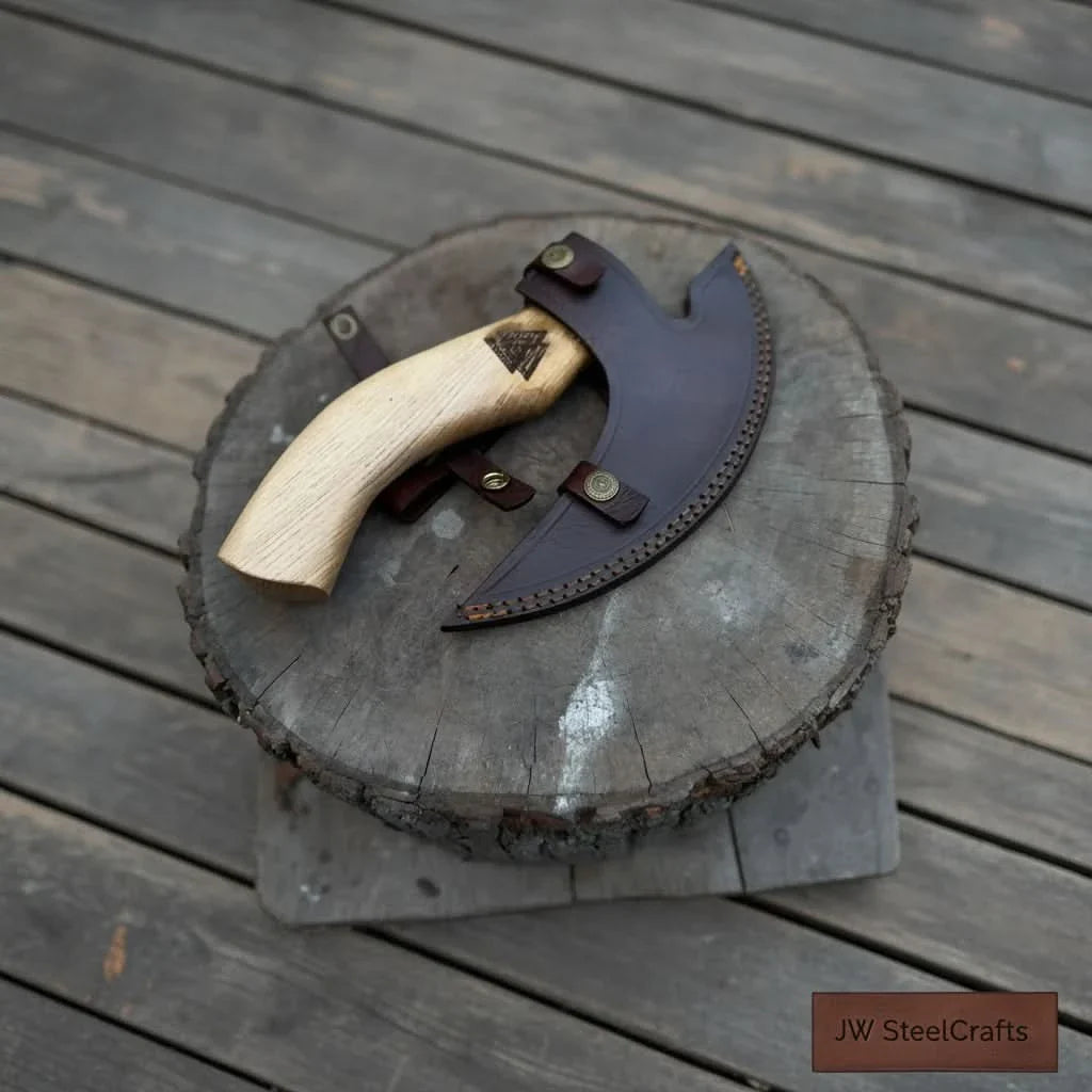 Viking Style Engraved Bearded Axe – Oak Wood Handle